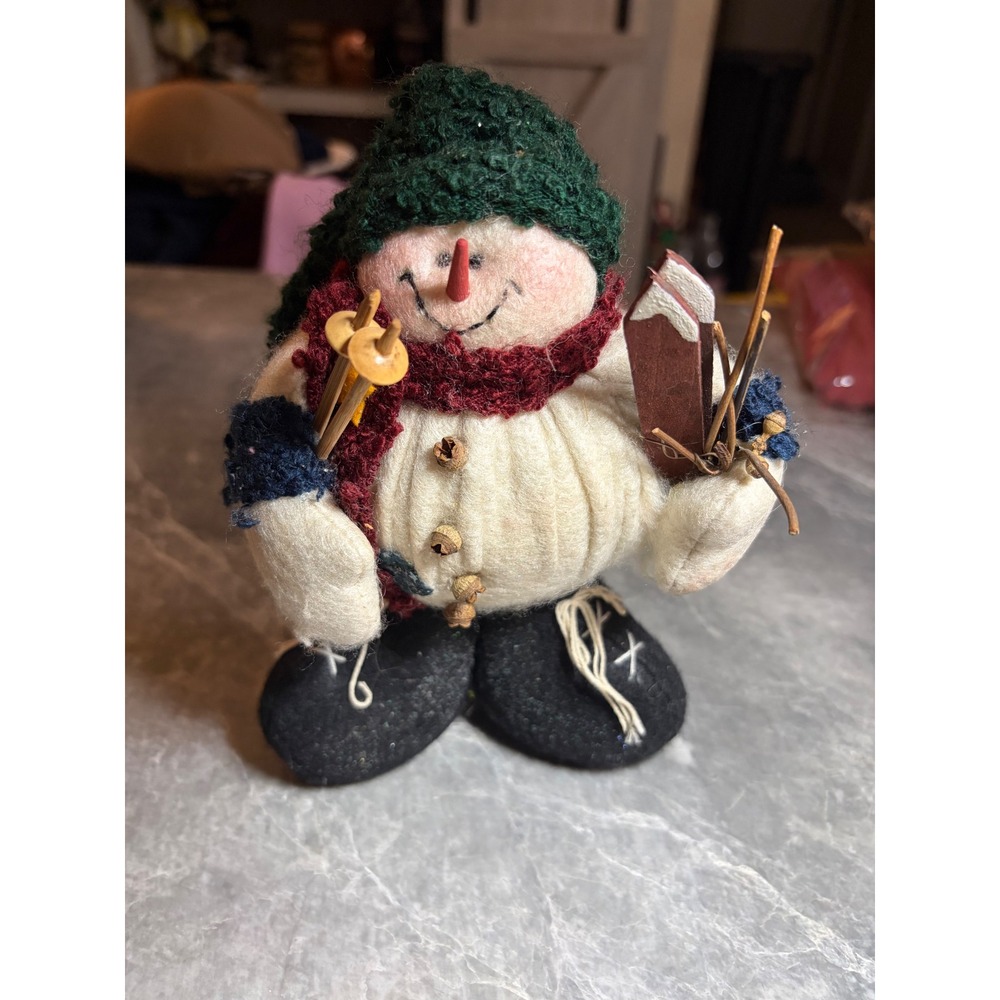 Snowman Skier Folk Art Figurine | Christmas decor